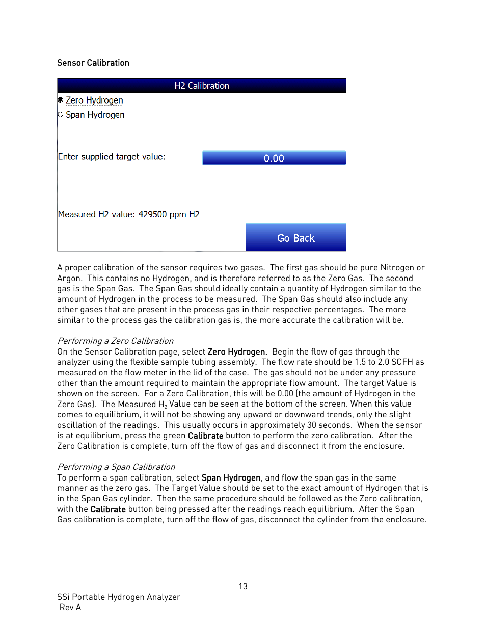 Sensor calibration, Performing a zero calibration, Performing a span calibration | Super Systems PH2 User Manual | Page 14 / 19