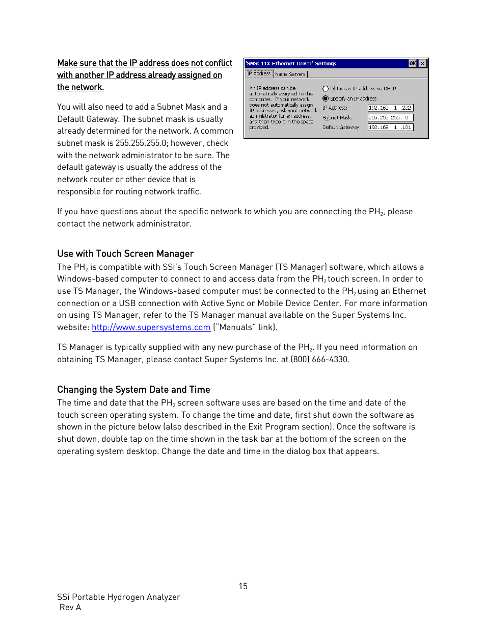 Use with touch screen manager, Changing the system date and time | Super Systems PH2 User Manual | Page 16 / 19