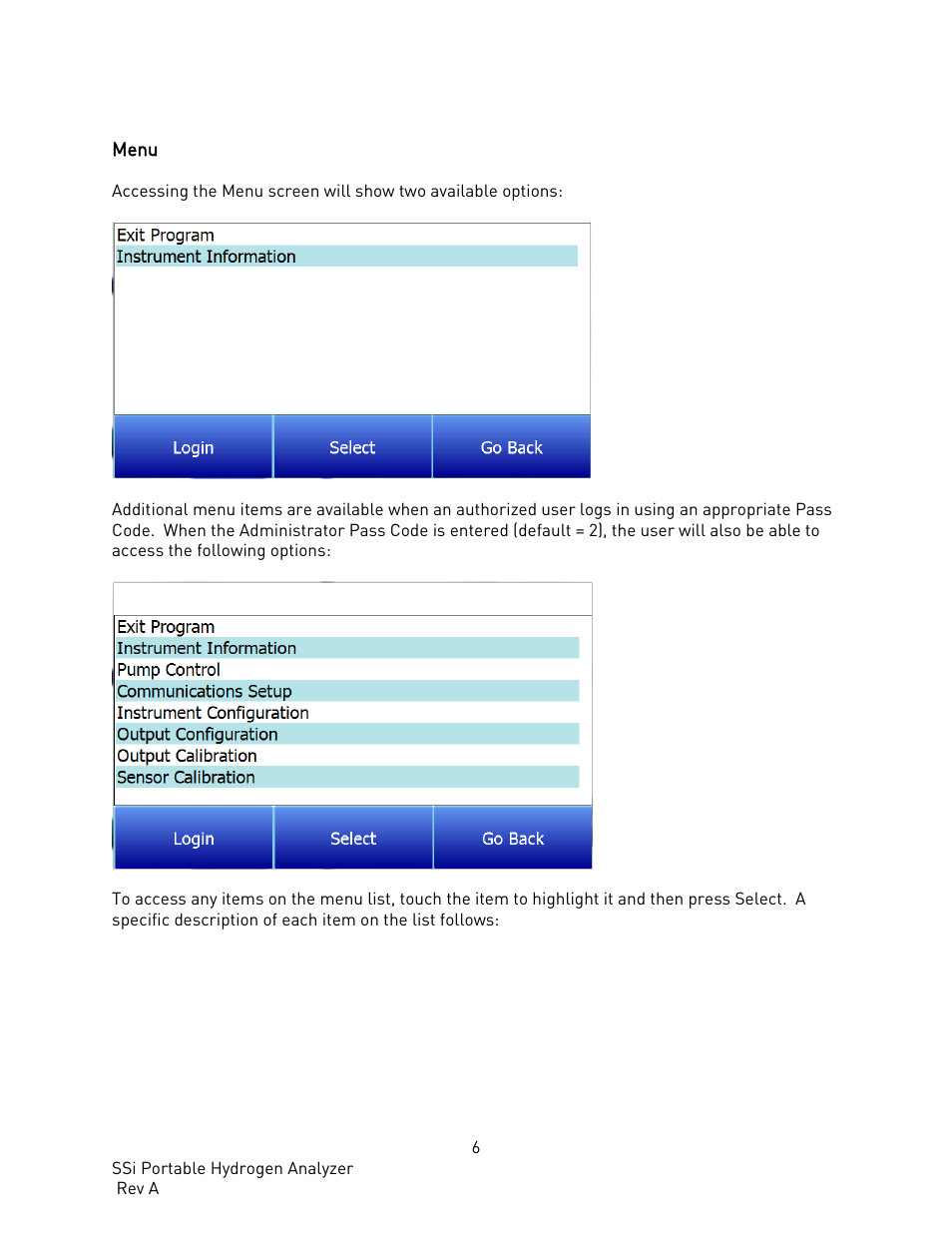 Menu | Super Systems PH2 User Manual | Page 7 / 19
