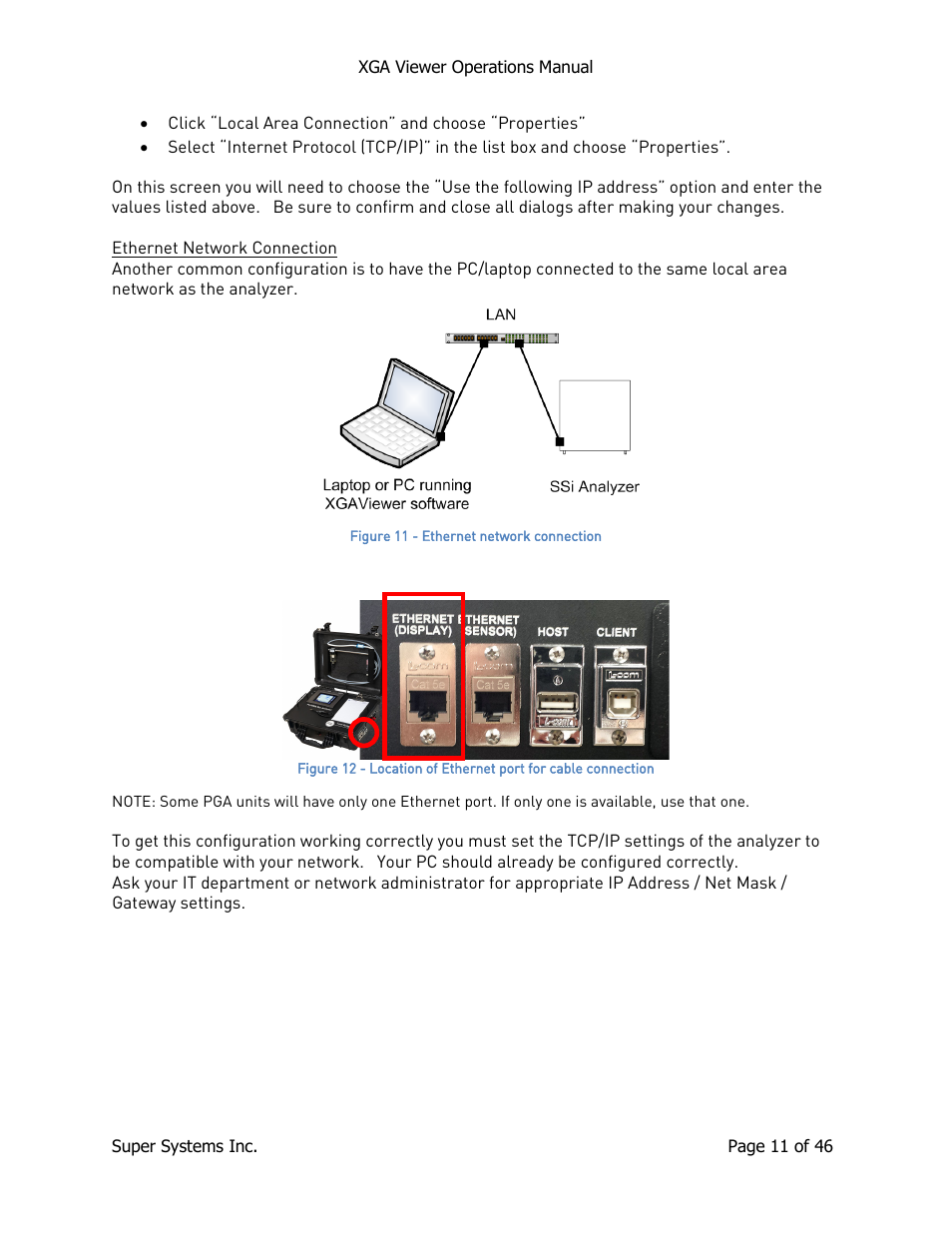 Ethernet network connection | Super Systems XGA Viewer User Manual | Page 11 / 46