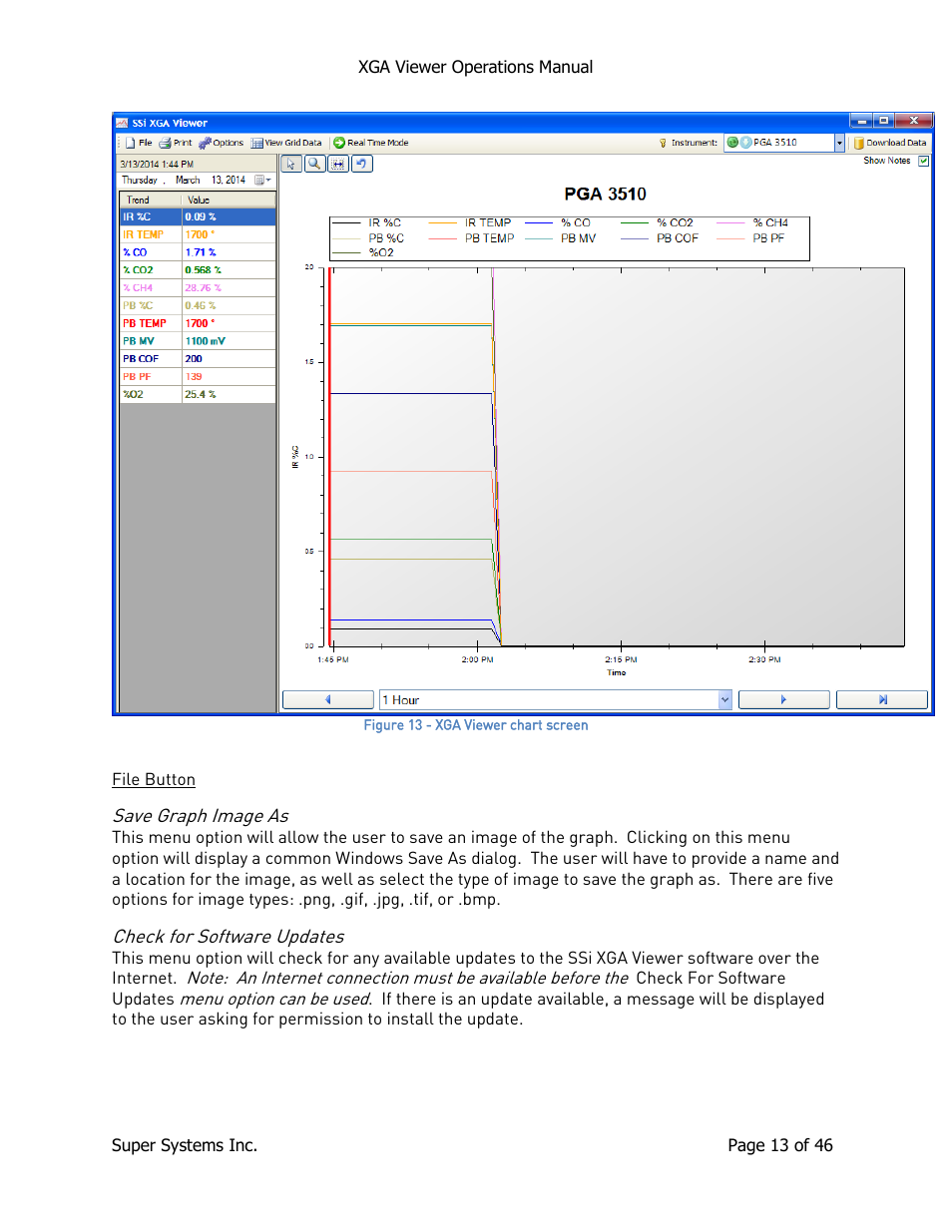 File button, Save graph image as, Check for software updates | Save graph image as check for software updates, Figure 13 | Super Systems XGA Viewer User Manual | Page 13 / 46