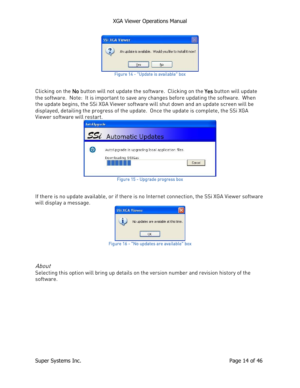 About | Super Systems XGA Viewer User Manual | Page 14 / 46