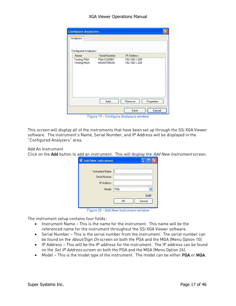 Add an instrument | Super Systems XGA Viewer User Manual | Page 17 / 46
