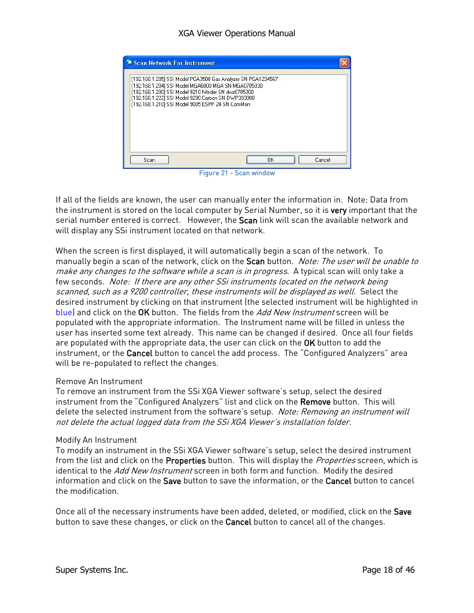 Remove an instrument, Modify an instrument, Remove an instrument modify an instrument | Super Systems XGA Viewer User Manual | Page 18 / 46