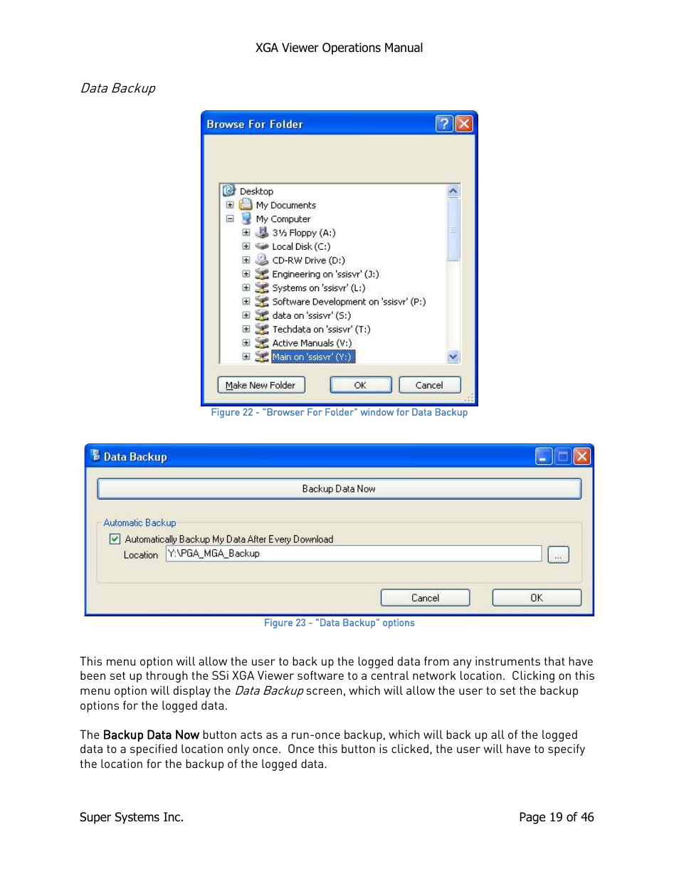 Data backup | Super Systems XGA Viewer User Manual | Page 19 / 46