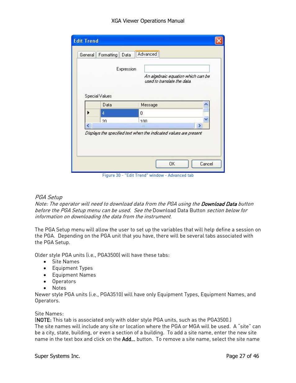 Pga setup | Super Systems XGA Viewer User Manual | Page 27 / 46
