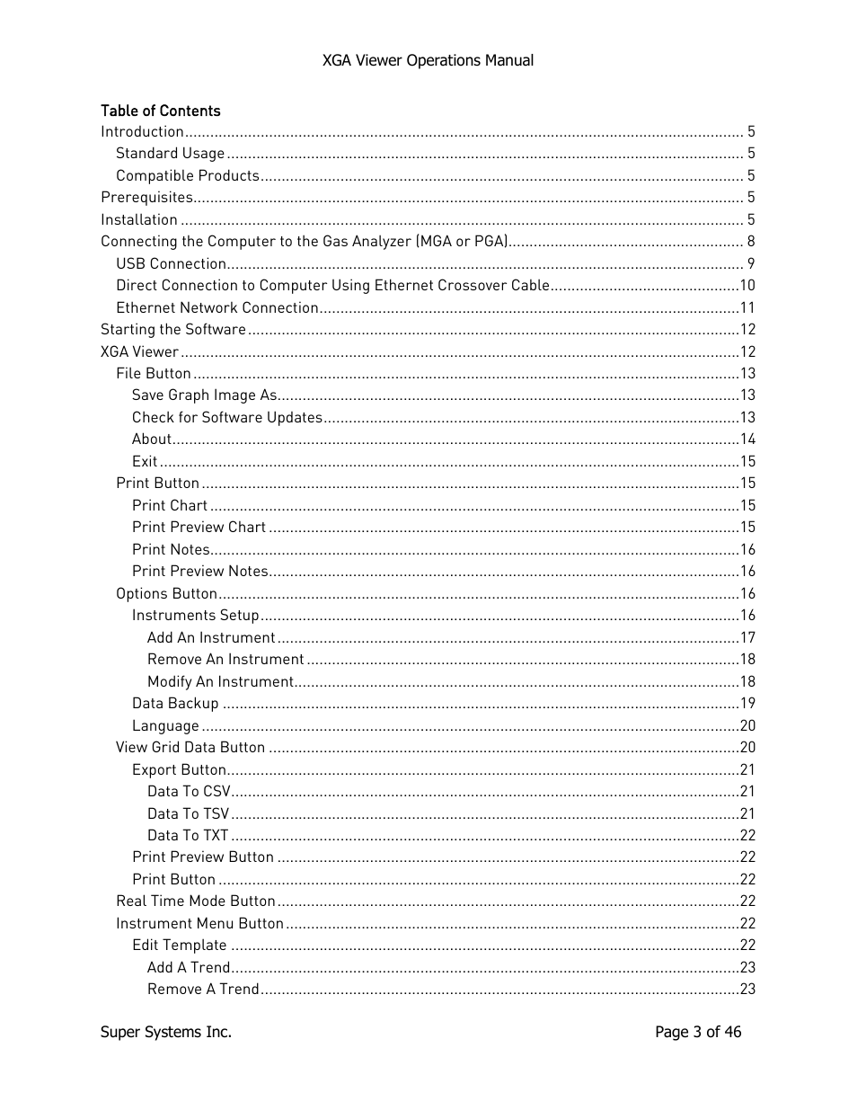 Super Systems XGA Viewer User Manual | Page 3 / 46