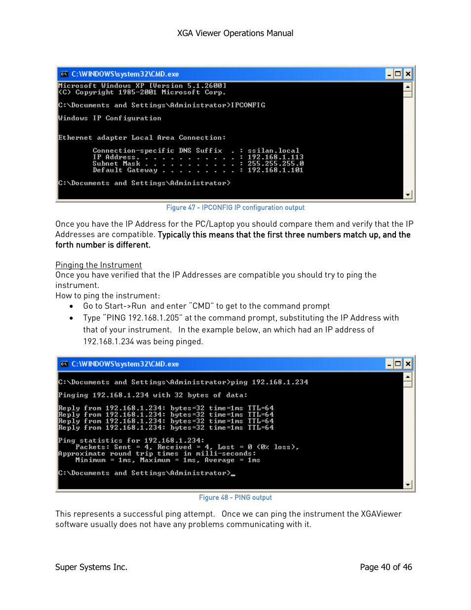 Pinging the instrument | Super Systems XGA Viewer User Manual | Page 40 / 46