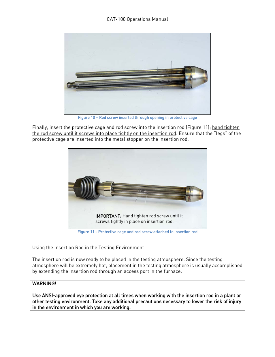 Using the insertion rod in the testing environment | Super Systems CAT-100 User Manual | Page 12 / 51