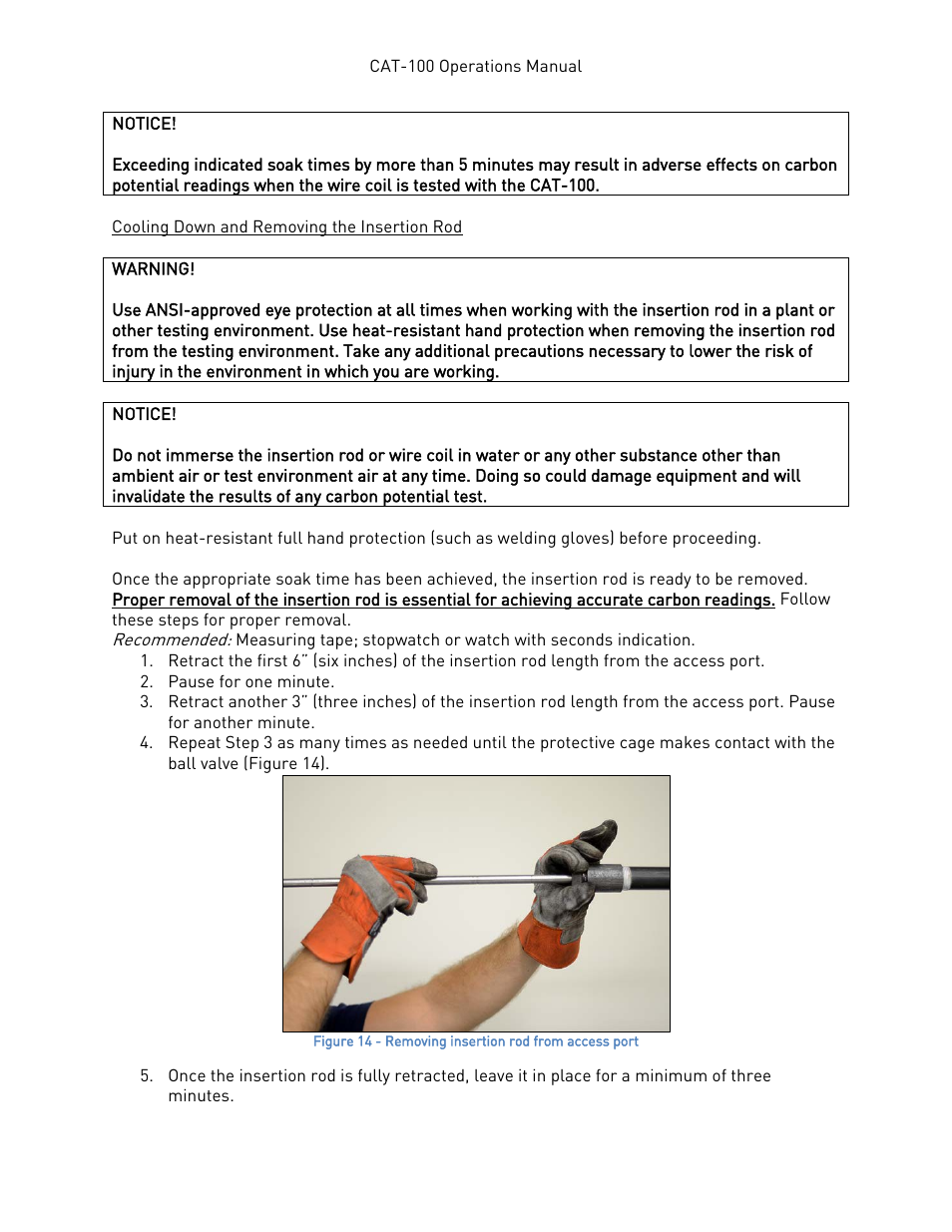 Cooling down and removing the insertion rod | Super Systems CAT-100 User Manual | Page 14 / 51