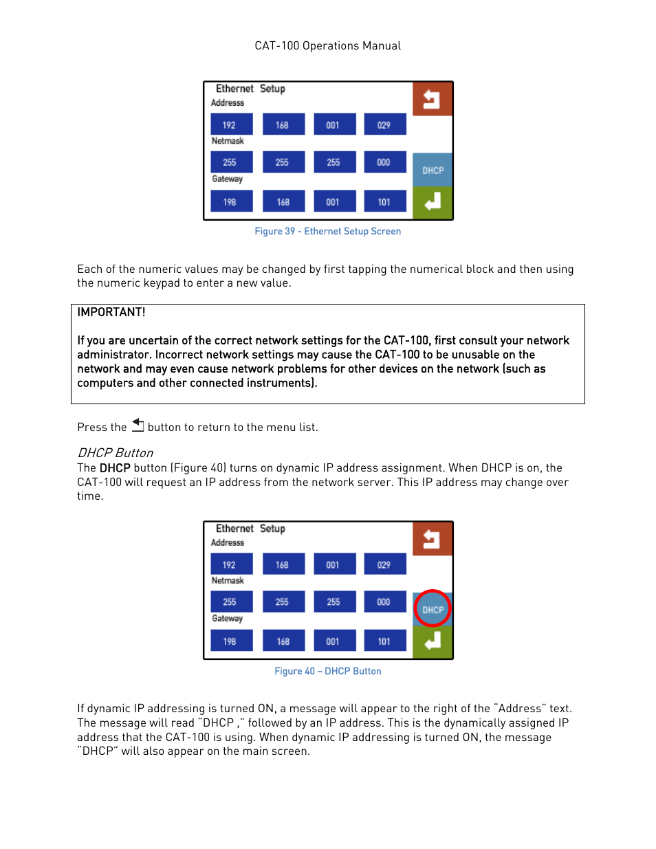 Dhcp button | Super Systems CAT-100 User Manual | Page 27 / 51