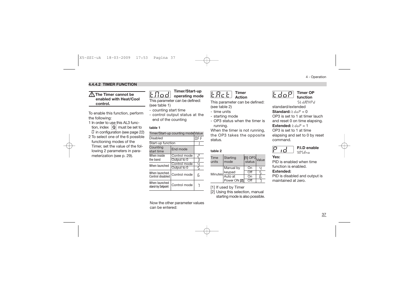 T.act, Pid #tdop, T.mod | Super Systems X5 User Manual | Page 37 / 74