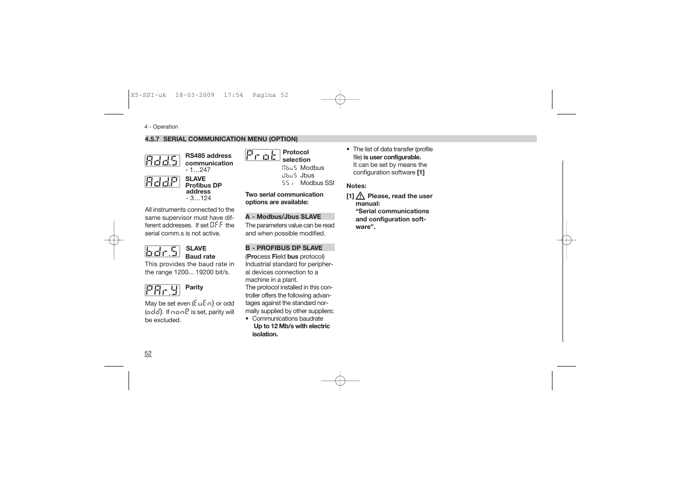 Par.y #bdr.s #add.p #add.s, Prot | Super Systems X5 User Manual | Page 52 / 74