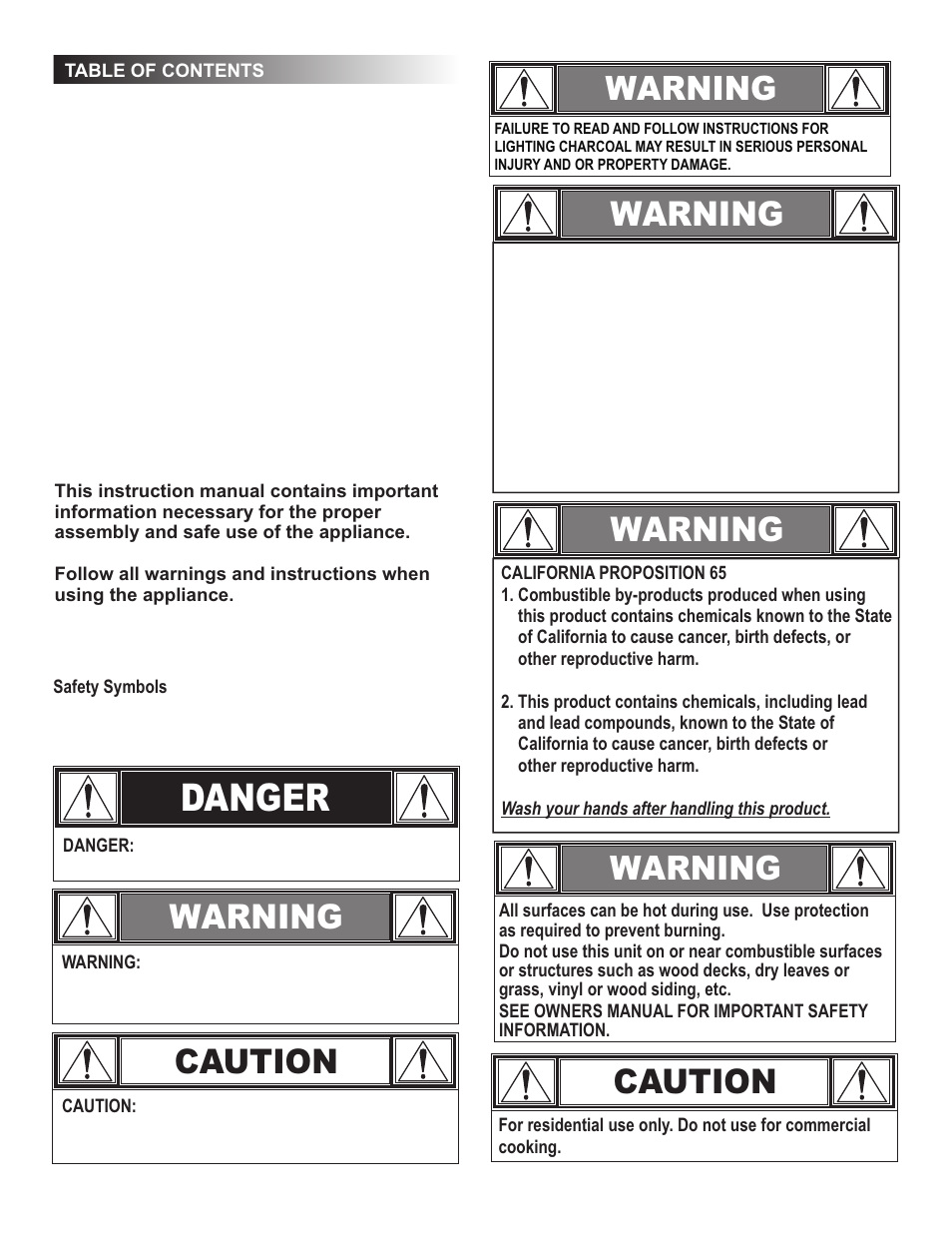 Danger, Warning, Caution | Char-Broil AMERICAN GOURMET 10301580 User Manual | Page 2 / 16