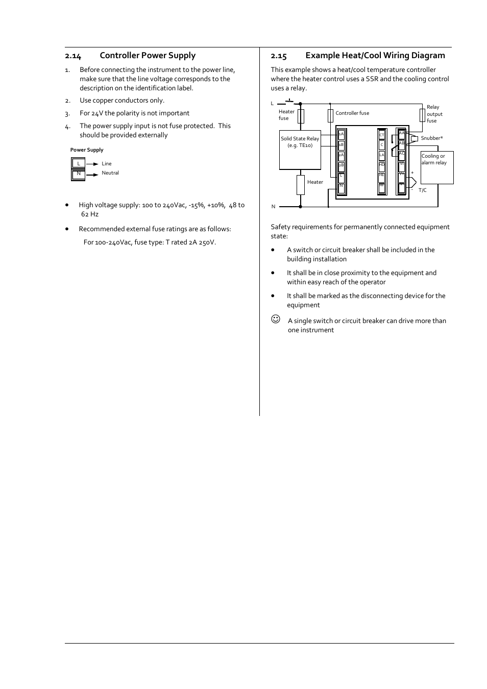 14 controller power supply, 15 example heat/cool wiring diagram, Controller power supply | Example heat/cool wiring diagram | Super Systems 3 Series User Manual | Page 13 / 92