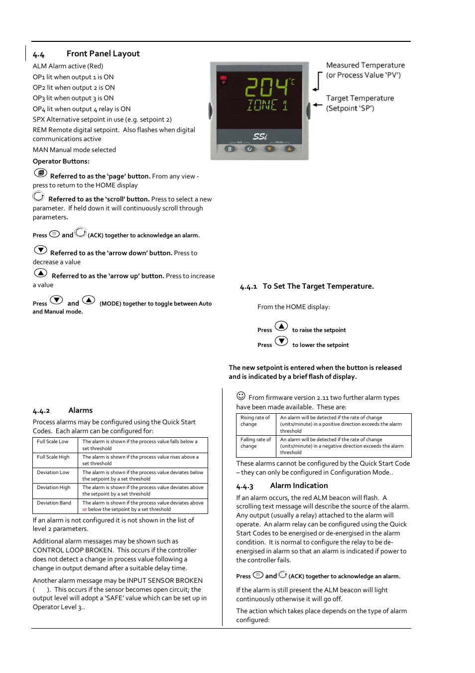 4 front panel layout, 1 to set the target temperature, 2 alarms | 3 alarm indication, Front panel layout, To set the target temperature, Alarms, Alarm indication | Super Systems 3 Series User Manual | Page 18 / 92