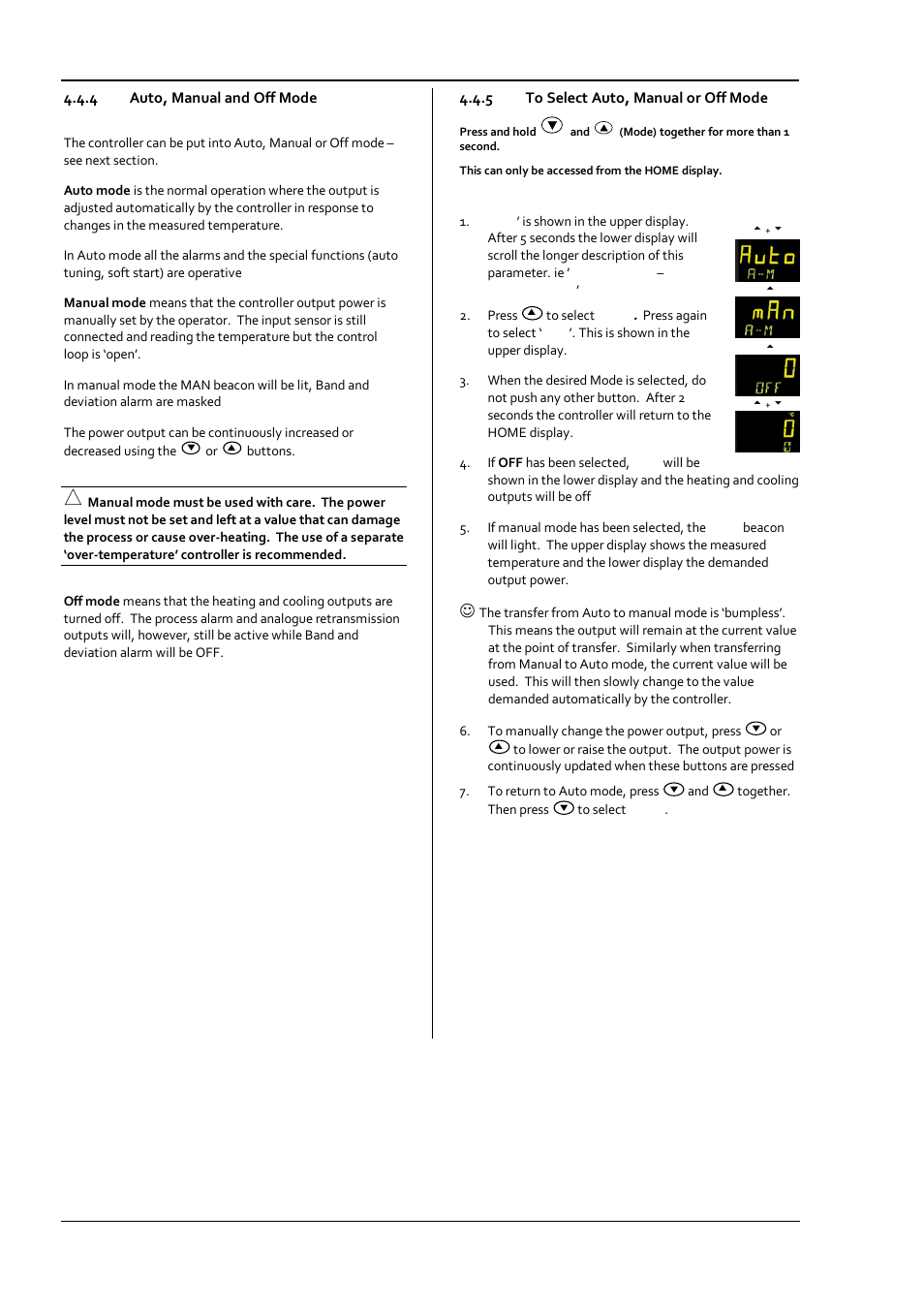 4 auto, manual and off mode, 5 to select auto, manual or off mode, Auto, manual and off mode | To select auto, manual or off mode | Super Systems 3 Series User Manual | Page 20 / 92