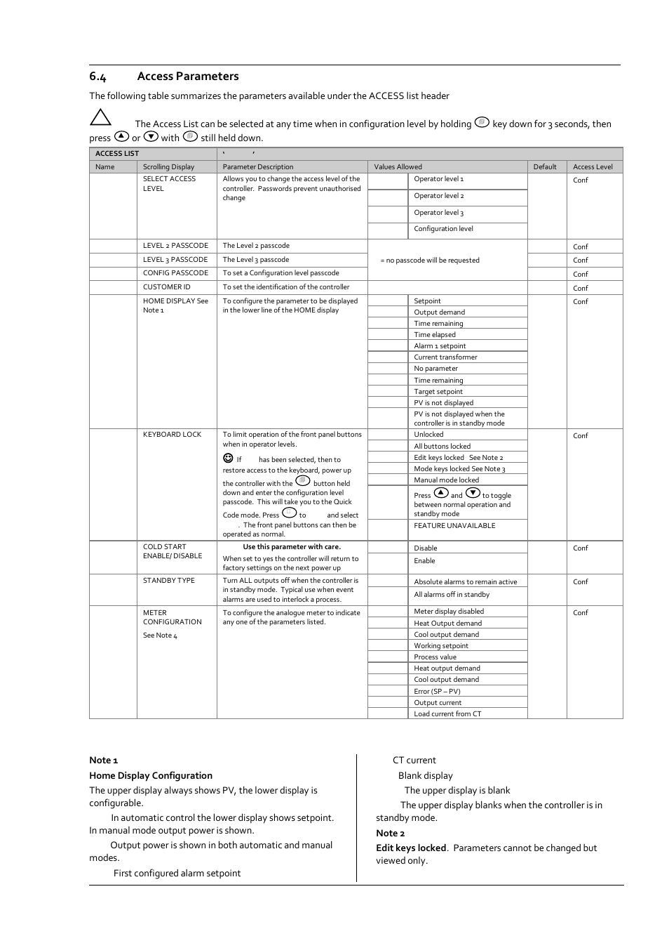 4 access parameters, Access parameters | Super Systems 3 Series User Manual | Page 29 / 92