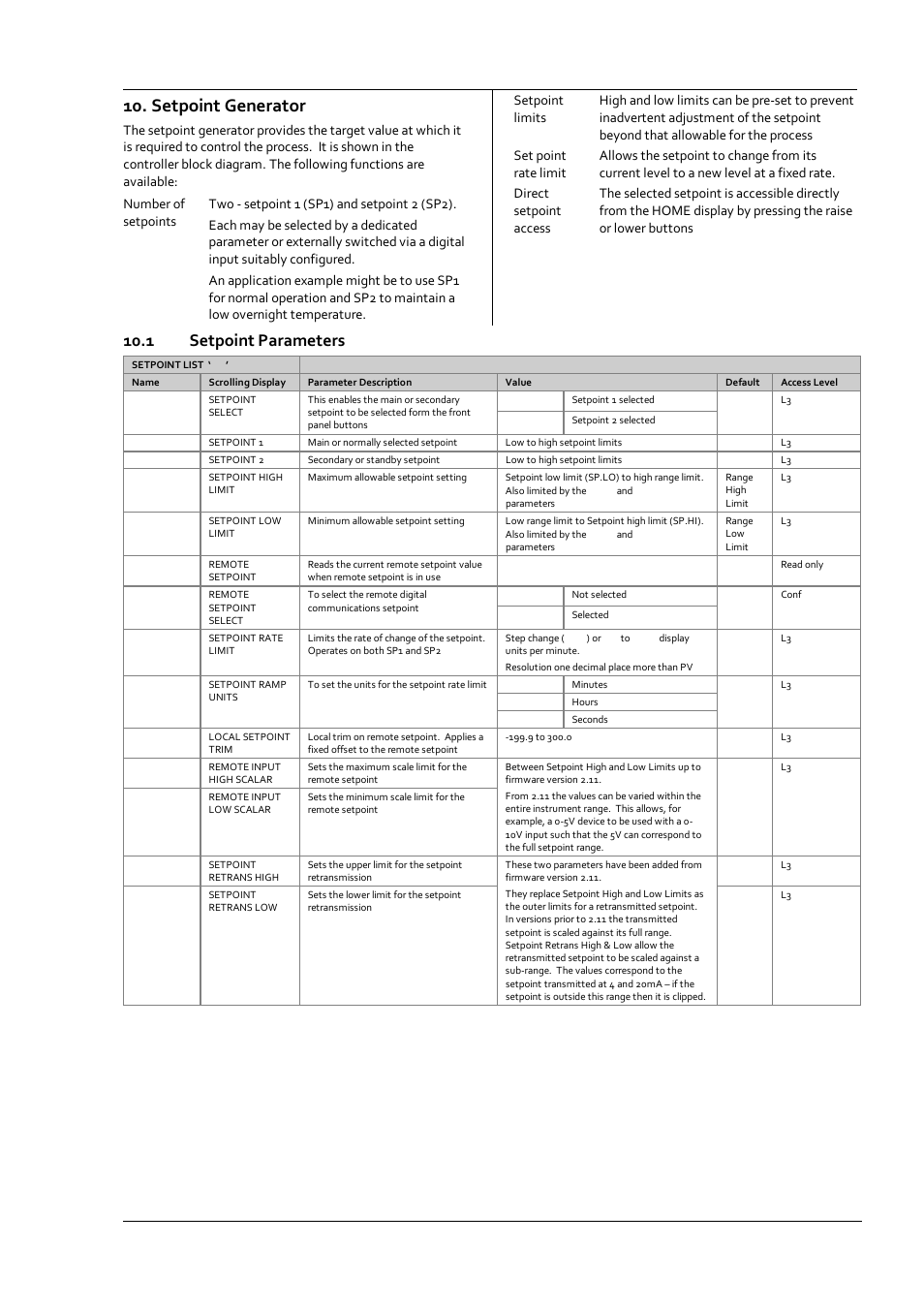 Setpoint generator, 1 setpoint parameters, Setpoint parameters | Super Systems 3 Series User Manual | Page 43 / 92