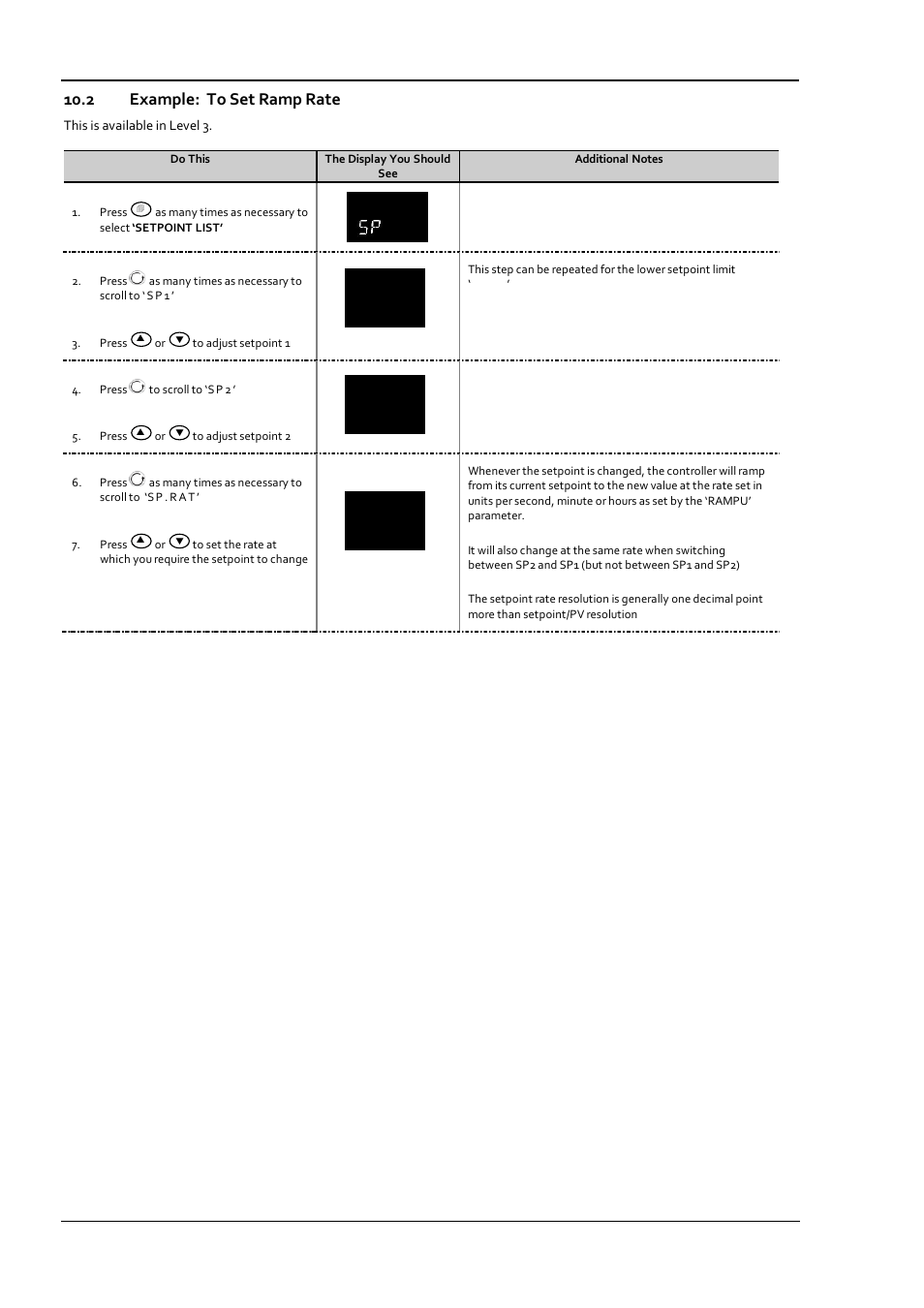 2 example: to set ramp rate, Example: to set ramp rate, 00 s p 1 | 00 s p 2, 000 s p . r at | Super Systems 3 Series User Manual | Page 44 / 92