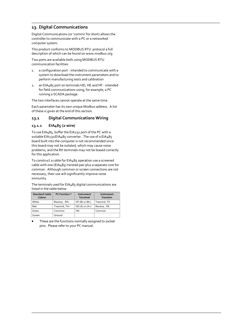 Digital communications, 1 digital communications wiring, 1 eia485 (2-wire) | Digital communications wiring, Eia485 (2-wire) | Super Systems 3 Series User Manual | Page 69 / 92