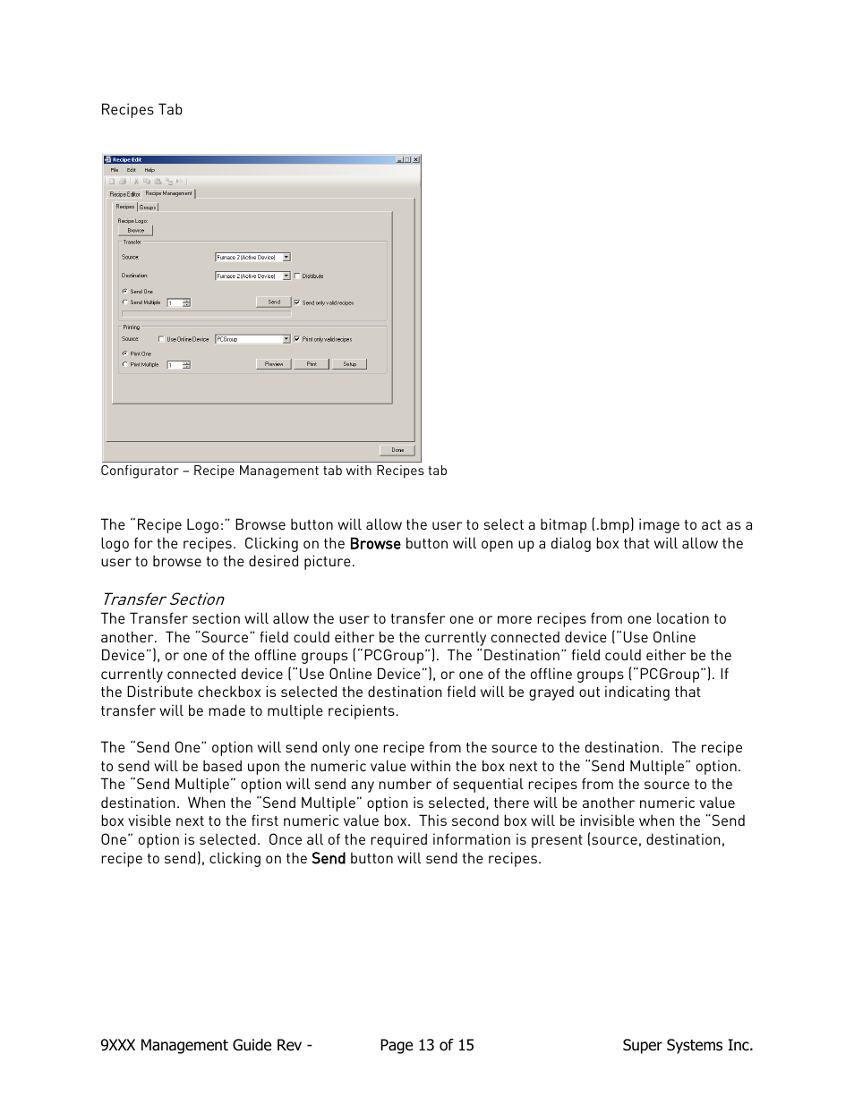 Transfer section | Super Systems 9000 Series User Manual | Page 13 / 15