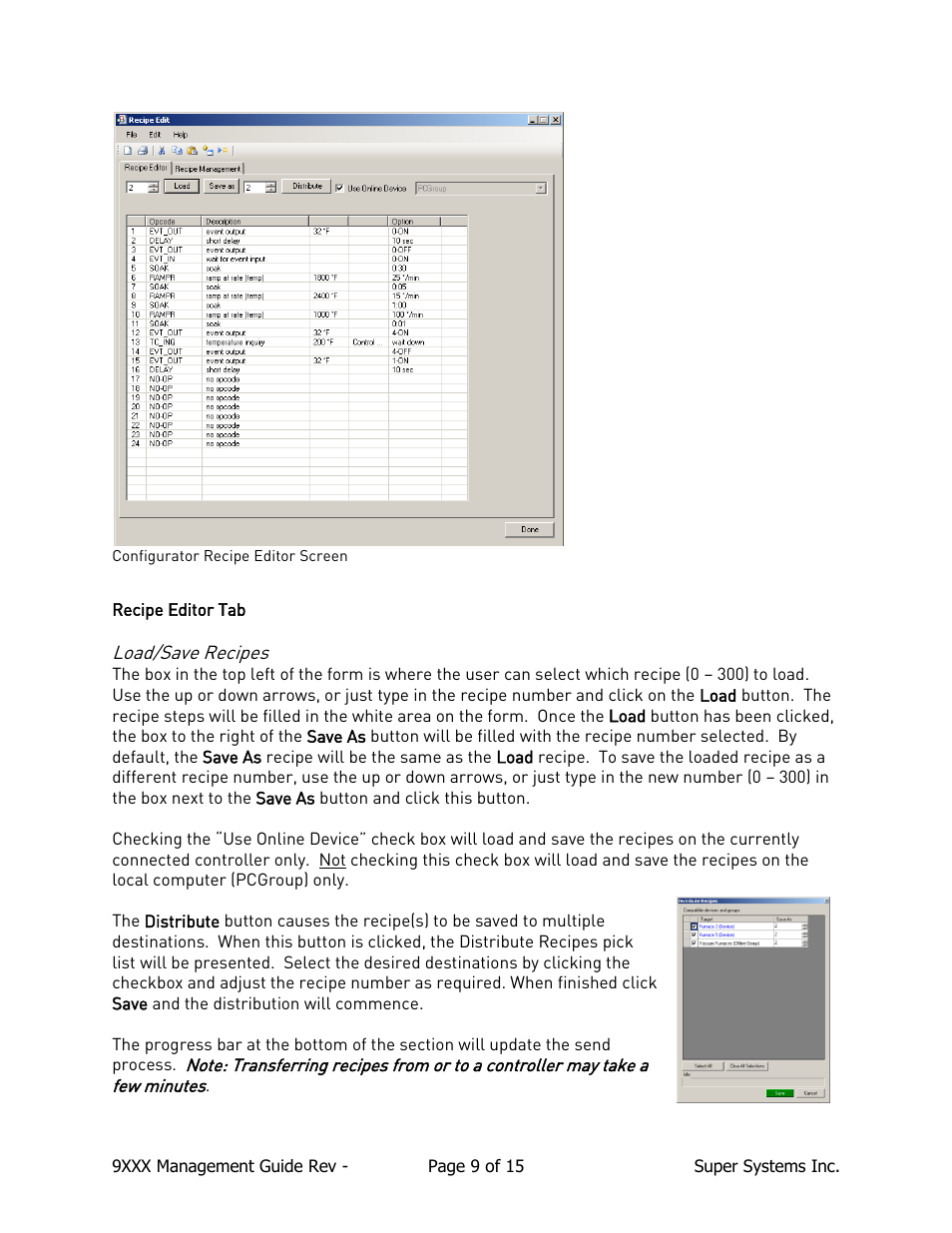 Recipe editor tab, Load/save recipes | Super Systems 9000 Series User Manual | Page 9 / 15
