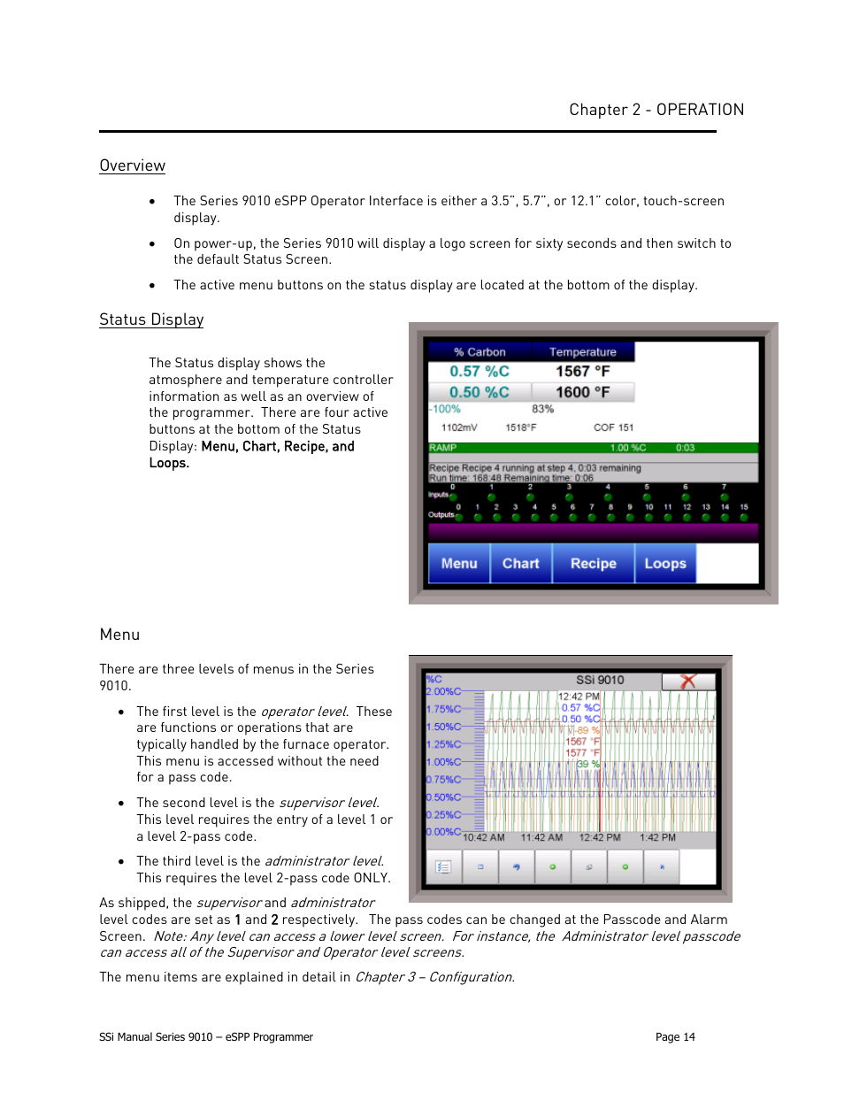 Chapter 2 - operation, Overview, Status display | Menu | Super Systems 9010 Series User Manual | Page 14 / 66