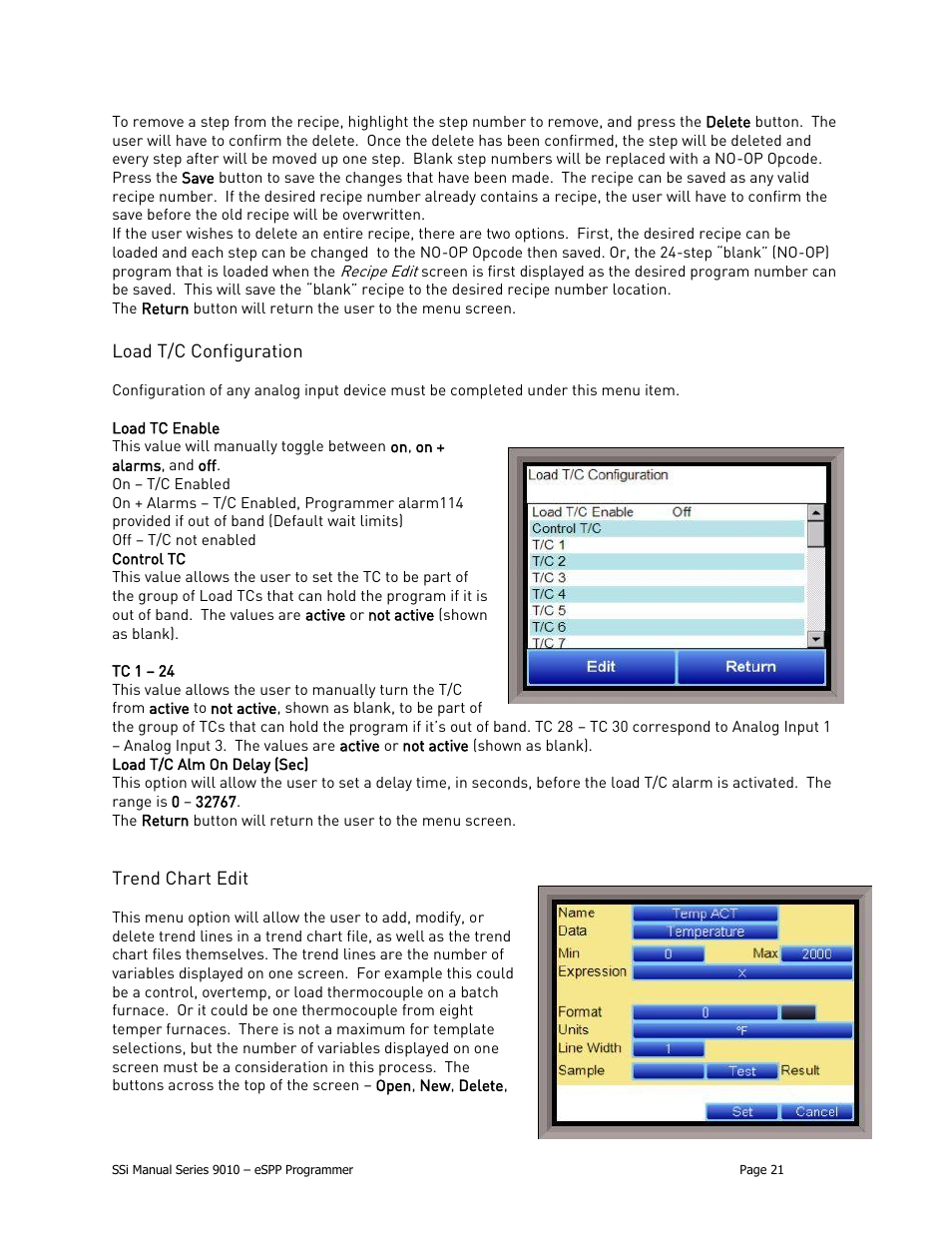 Load t/c configuration, Trend chart edit | Super Systems 9010 Series User Manual | Page 21 / 66