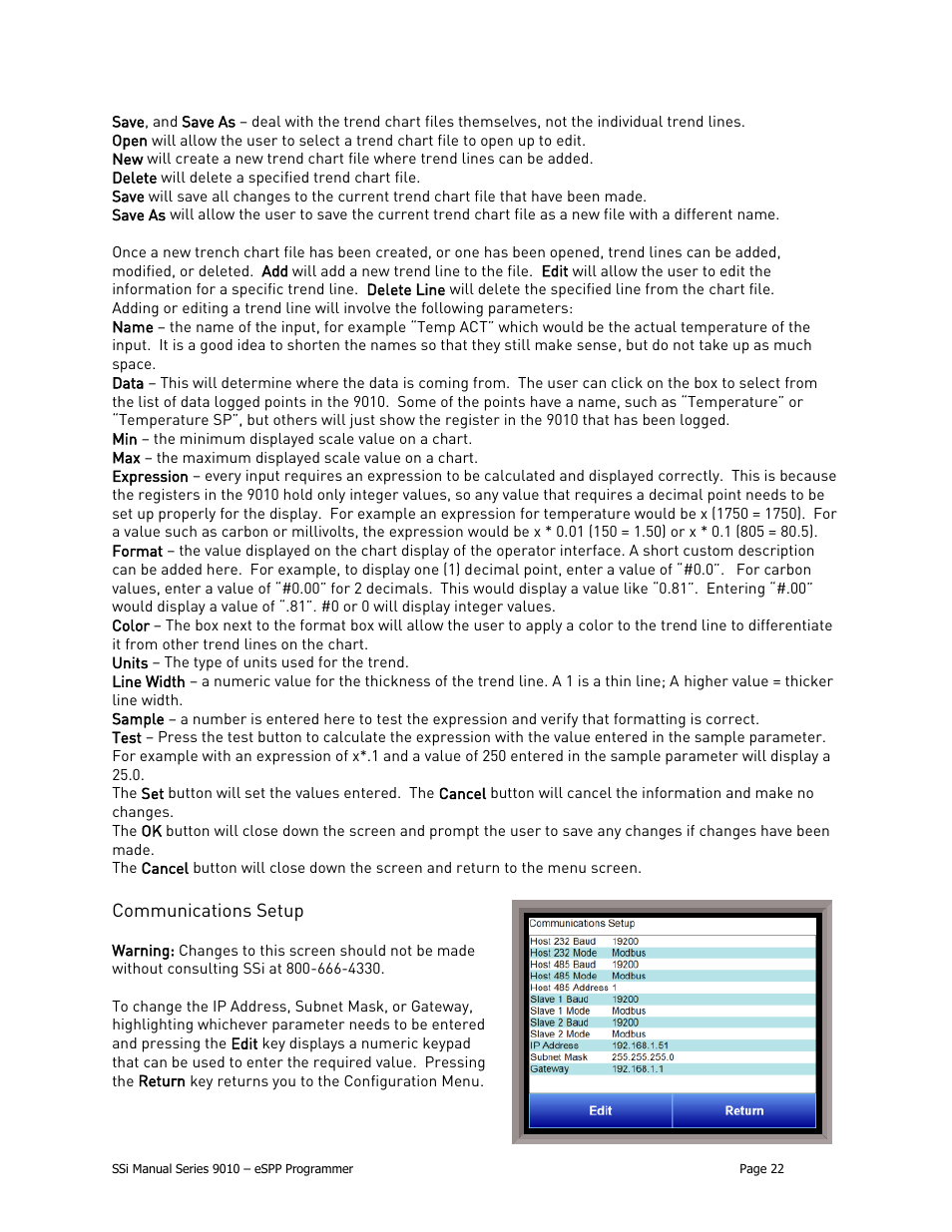 Communications setup | Super Systems 9010 Series User Manual | Page 22 / 66