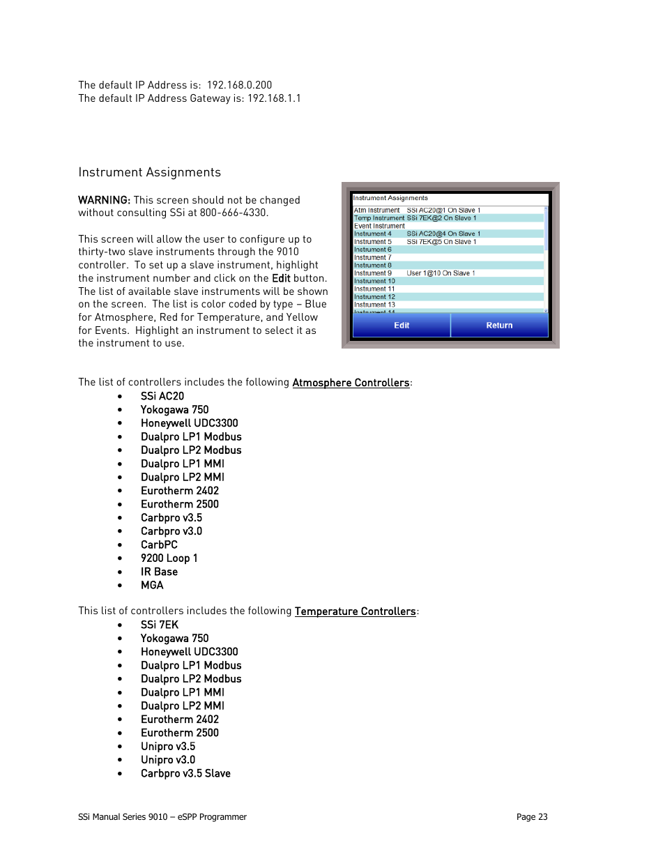 Instrument assignments | Super Systems 9010 Series User Manual | Page 23 / 66