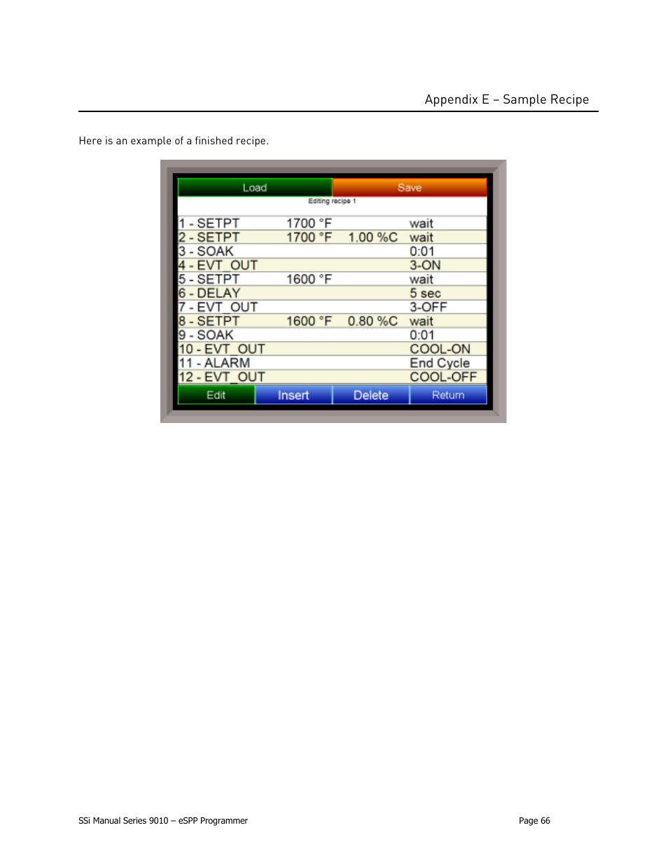 Appendix e – sample recipe | Super Systems 9010 Series User Manual | Page 66 / 66