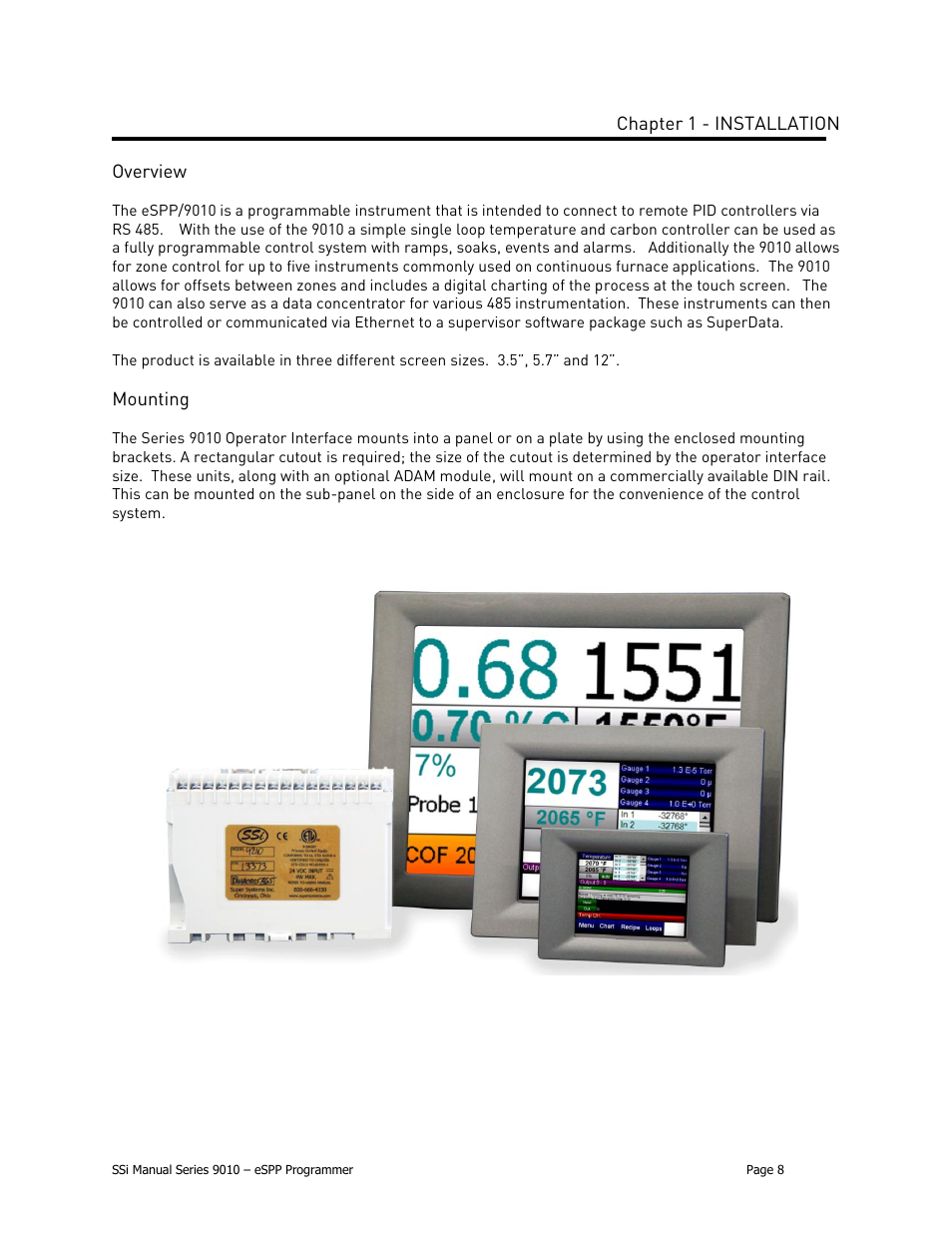 Chapter 1 - installation, Overview, Mounting | Super Systems 9010 Series User Manual | Page 8 / 66