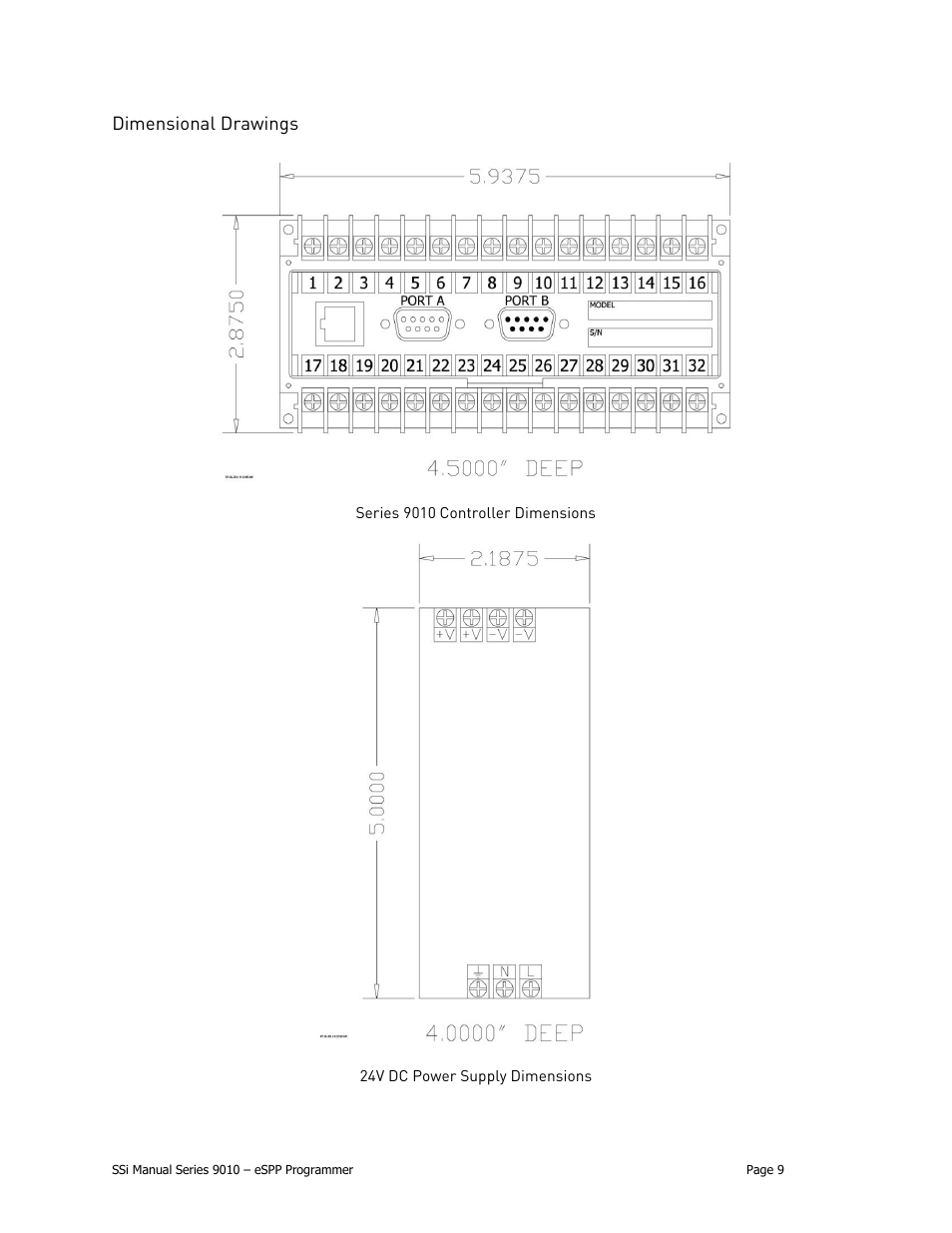 Dimensional drawings, 24v dc power supply dimensions | Super Systems 9010 Series User Manual | Page 9 / 66