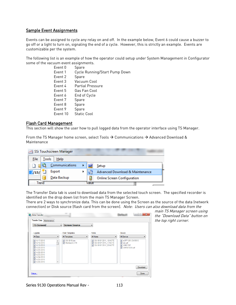 Ample, Vent, Ssignments | Lash, Anagement | Super Systems 9130 Series User Manual | Page 114 / 174