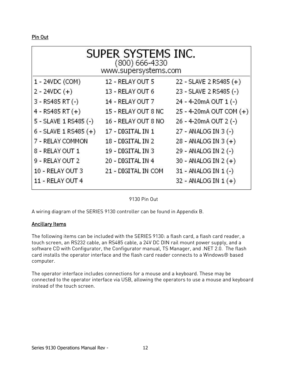 Ncillary, Tems | Super Systems 9130 Series User Manual | Page 13 / 174