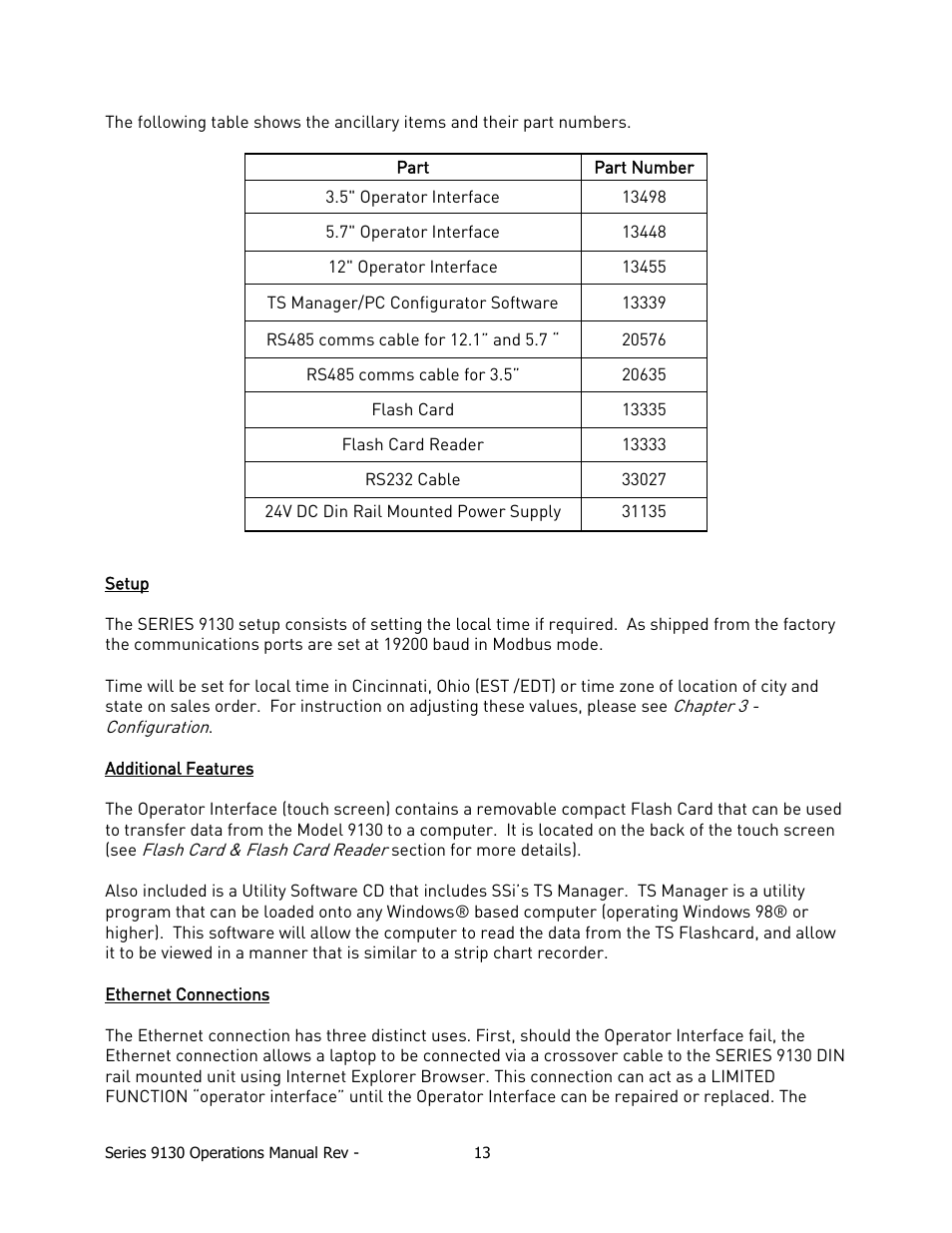 Etup, Dditional, Eatures | Thernet, Onnections | Super Systems 9130 Series User Manual | Page 14 / 174