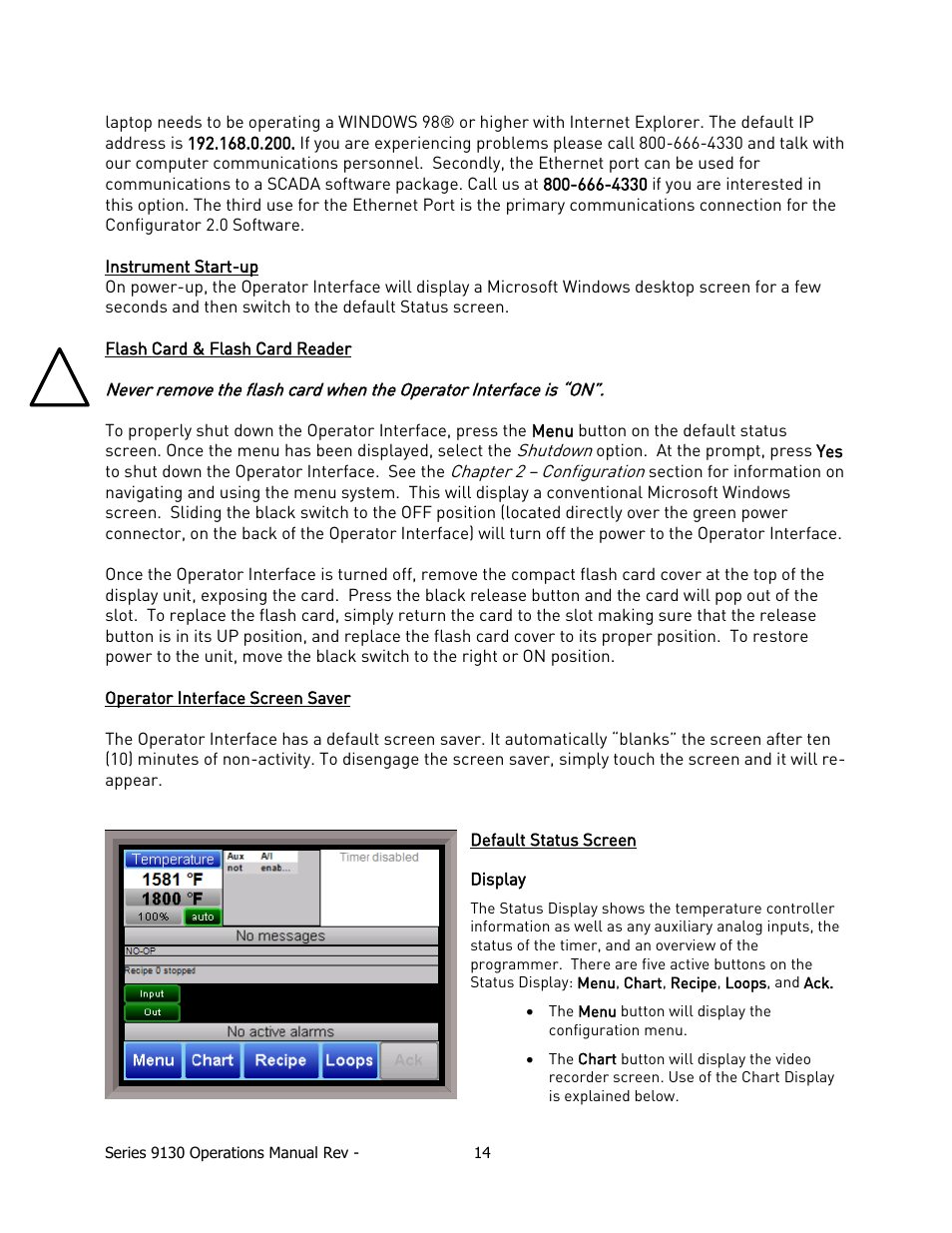 Nstrument, Tart, Lash | Eader, Perator, Nterface, Creen, Aver, Efault, Tatus | Super Systems 9130 Series User Manual | Page 15 / 174