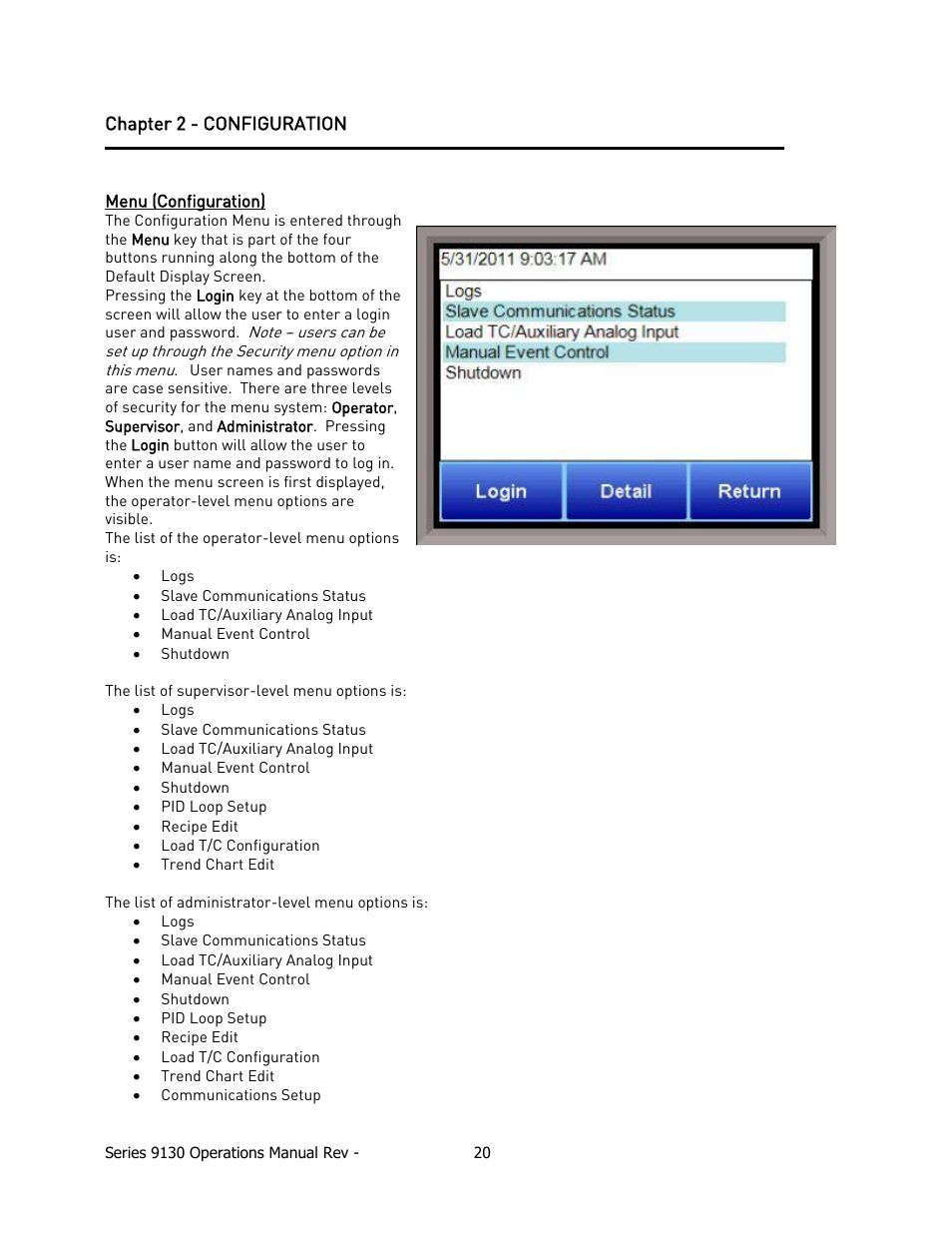 Chapter 2 - configuration, Onfiguration | Super Systems 9130 Series User Manual | Page 21 / 174