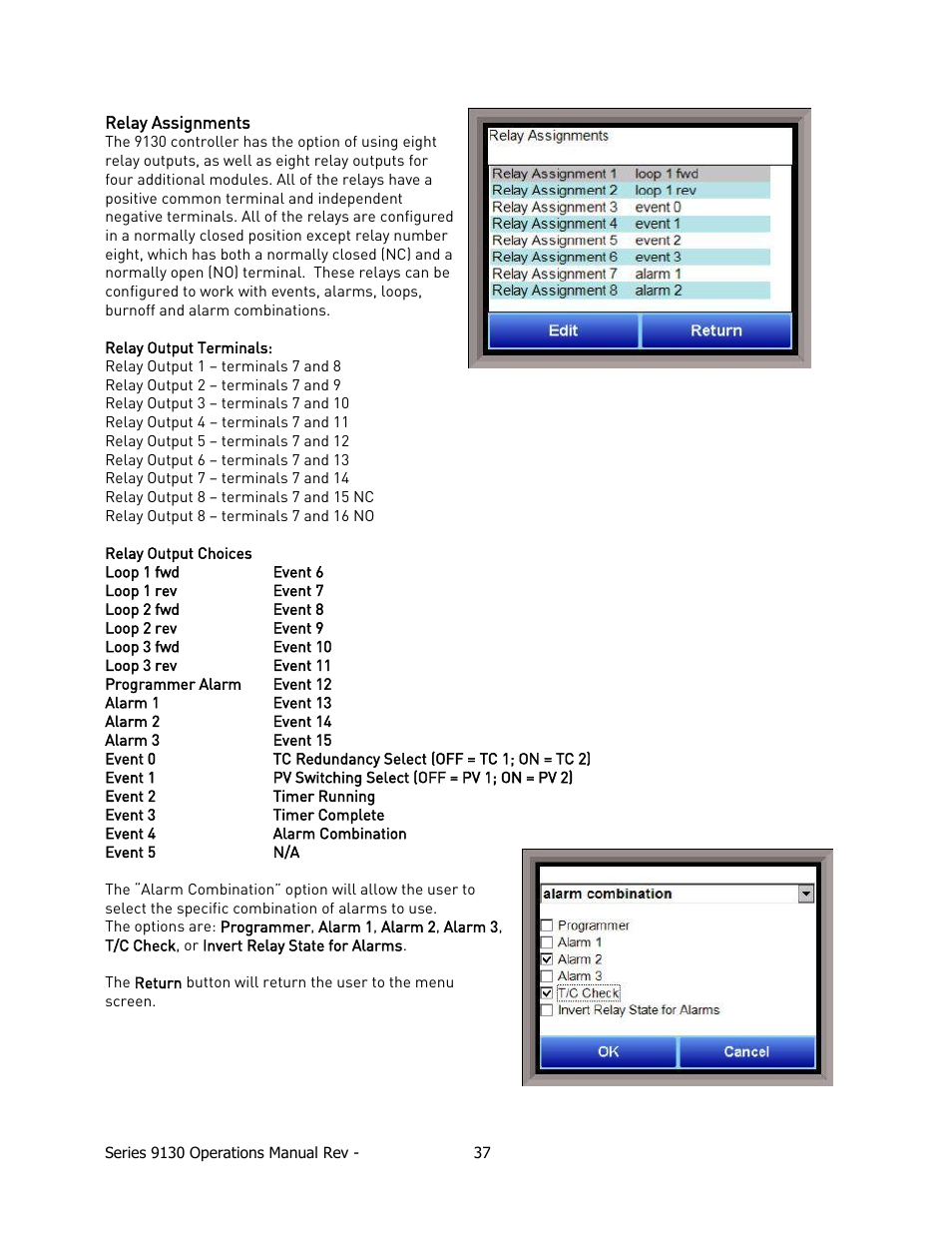 Relay assignments | Super Systems 9130 Series User Manual | Page 38 / 174