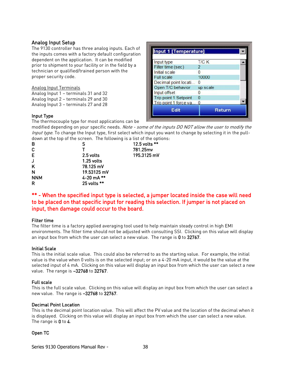 Analog input setup | Super Systems 9130 Series User Manual | Page 39 / 174
