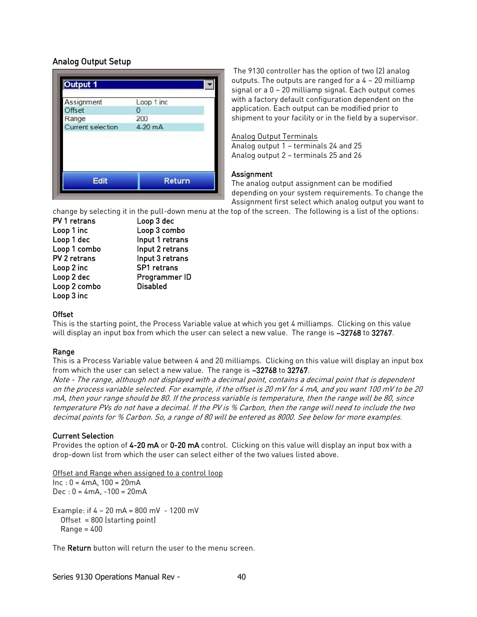 Analog output setup | Super Systems 9130 Series User Manual | Page 41 / 174