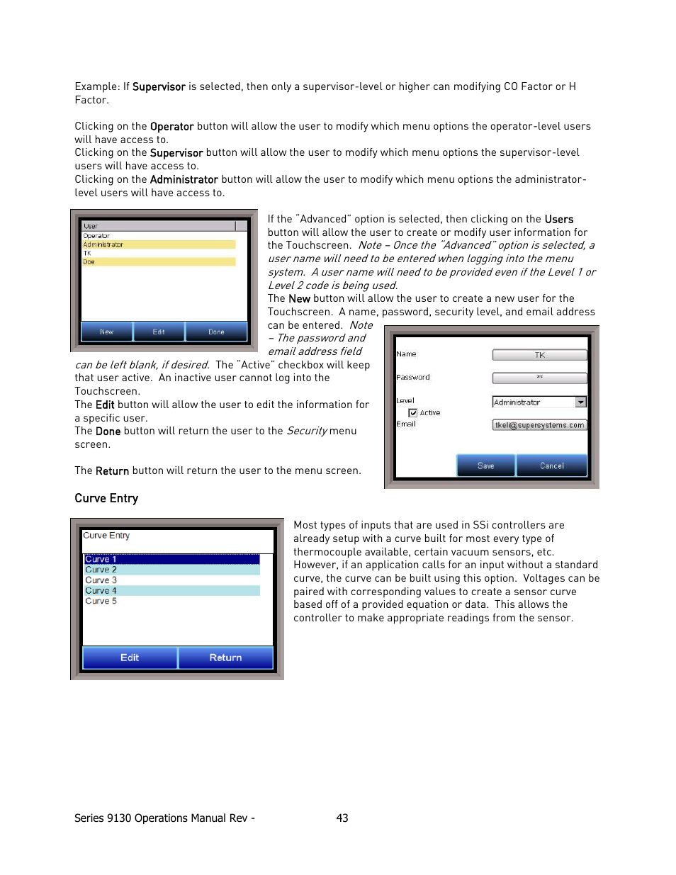 Curve entry | Super Systems 9130 Series User Manual | Page 44 / 174