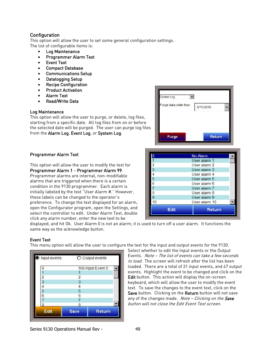 Configuration | Super Systems 9130 Series User Manual | Page 50 / 174