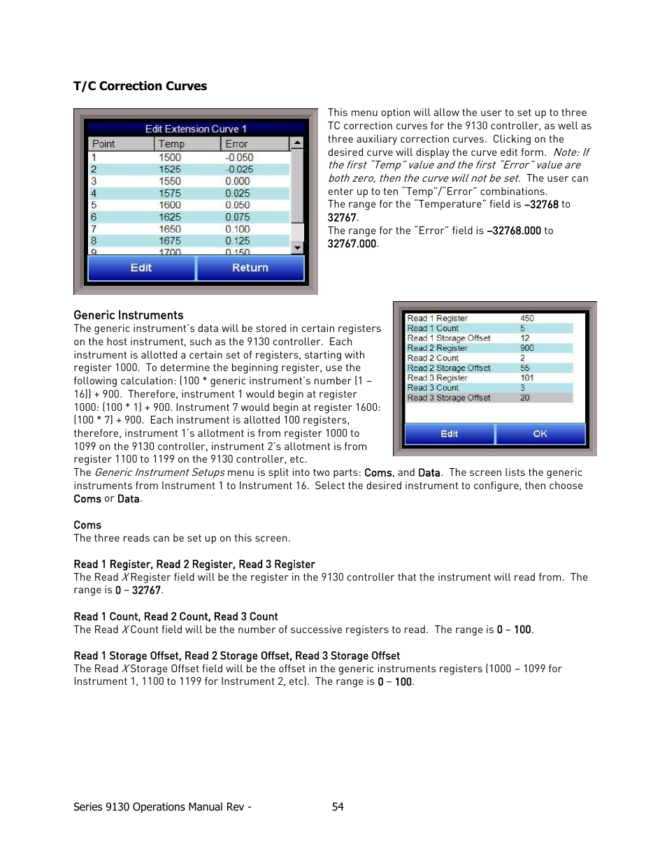 T/c correction curves, Generic instruments | Super Systems 9130 Series User Manual | Page 55 / 174
