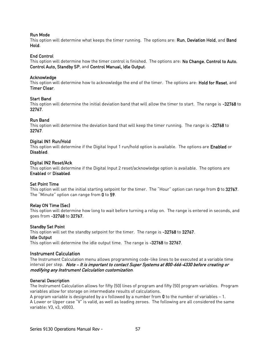 Instrument calculation | Super Systems 9130 Series User Manual | Page 58 / 174