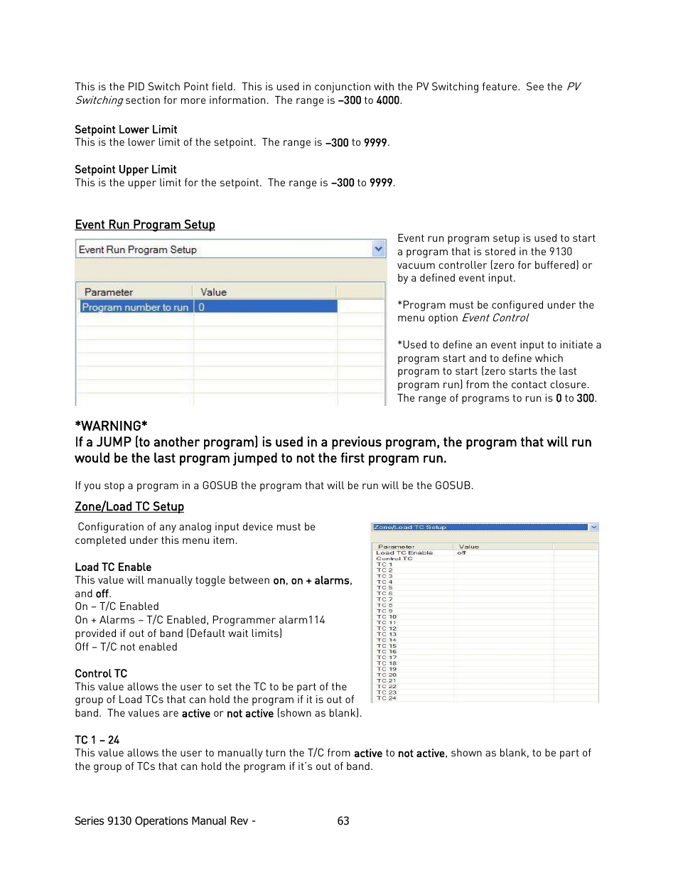 Vent, Rogram, Etup | Super Systems 9130 Series User Manual | Page 64 / 174