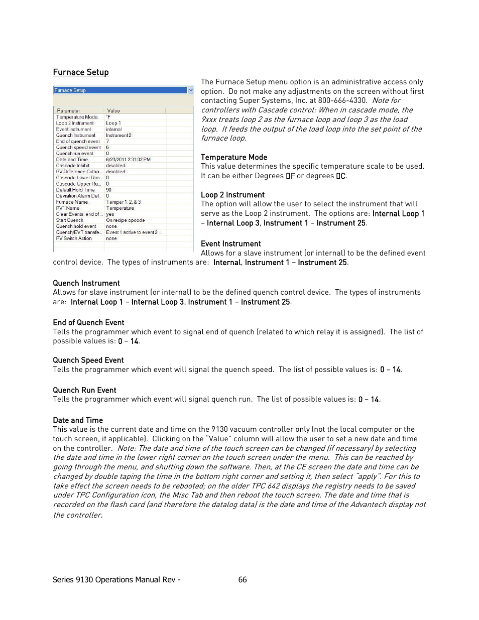 Urnace, Etup | Super Systems 9130 Series User Manual | Page 67 / 174