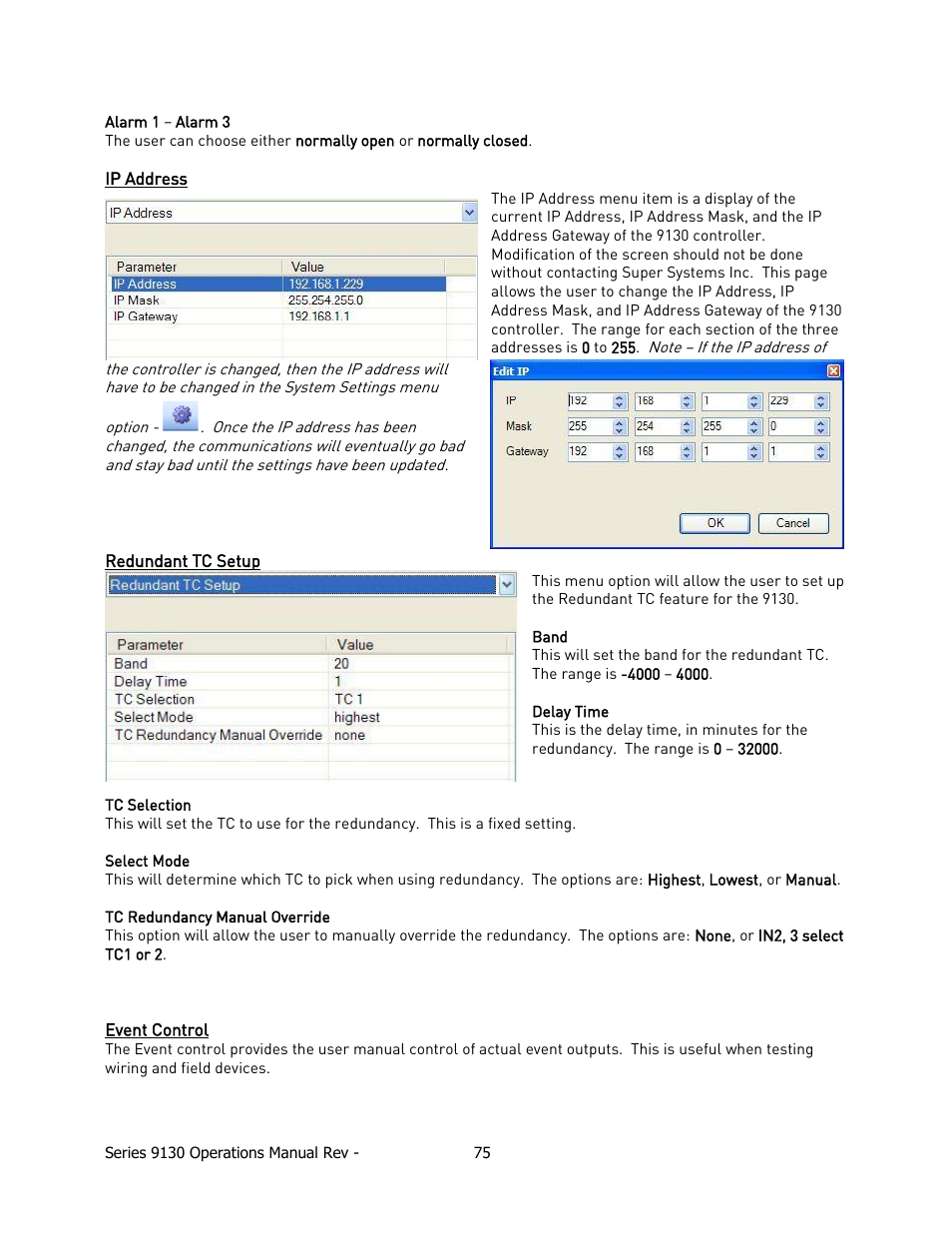 Ddress, Edundant, Etup | Vent, Ontrol | Super Systems 9130 Series User Manual | Page 76 / 174