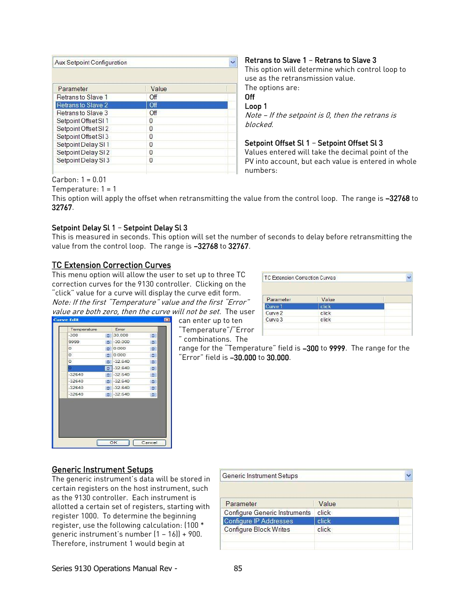 Xtension, Orrection, Urves | Eneric, Nstrument, Etups | Super Systems 9130 Series User Manual | Page 86 / 174